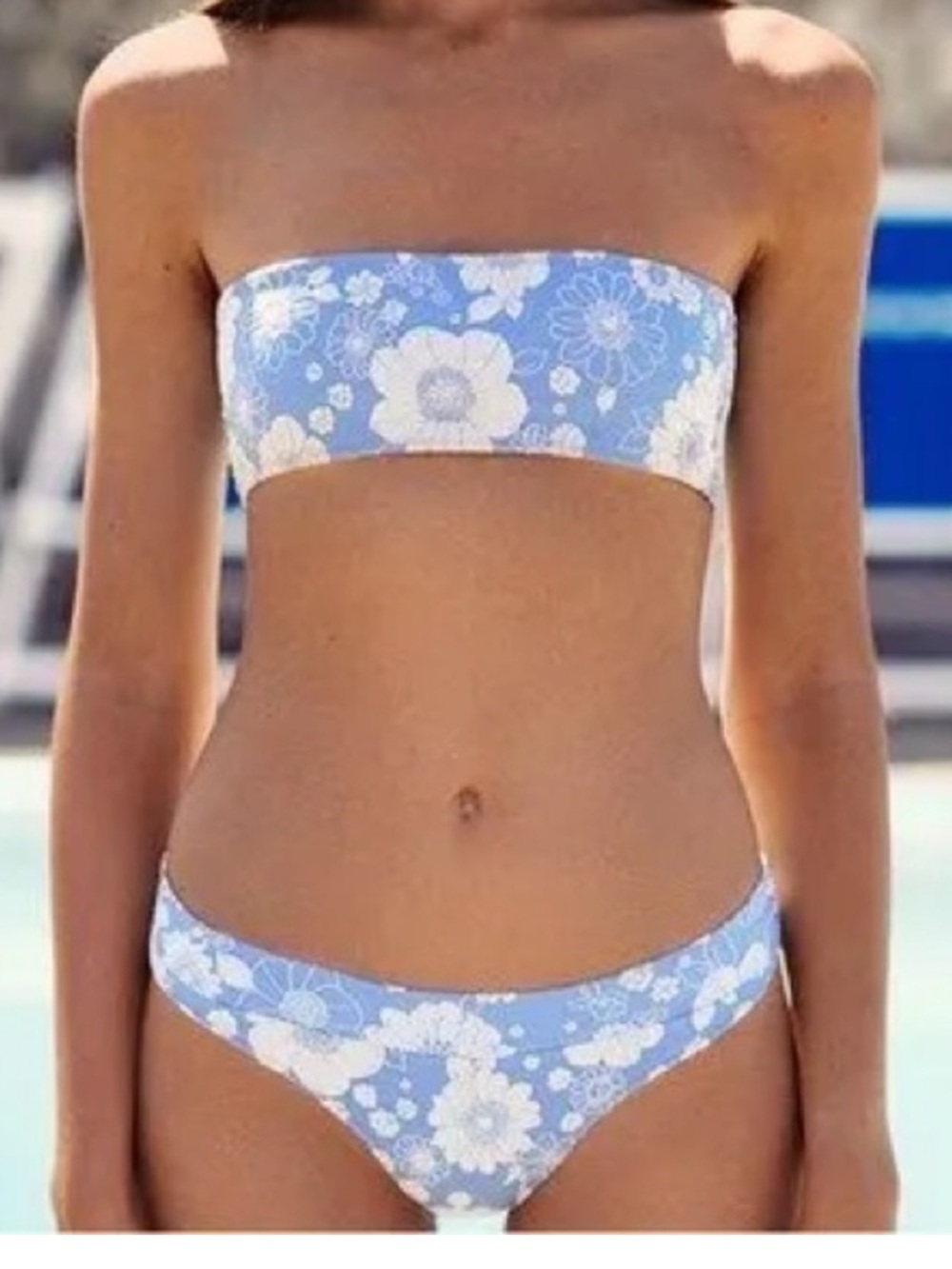 Triangl swimwear, blue white floral bottom size small
